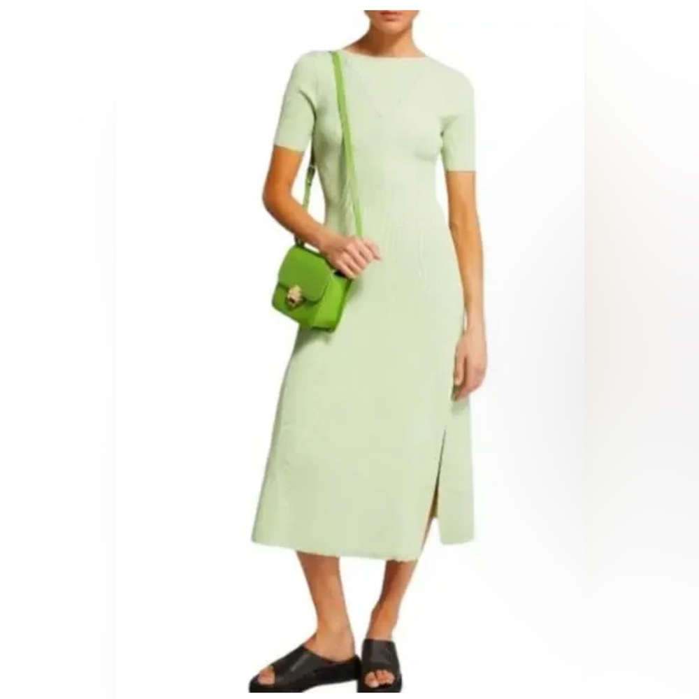 Maje Light Green Ribbed Midi Dress